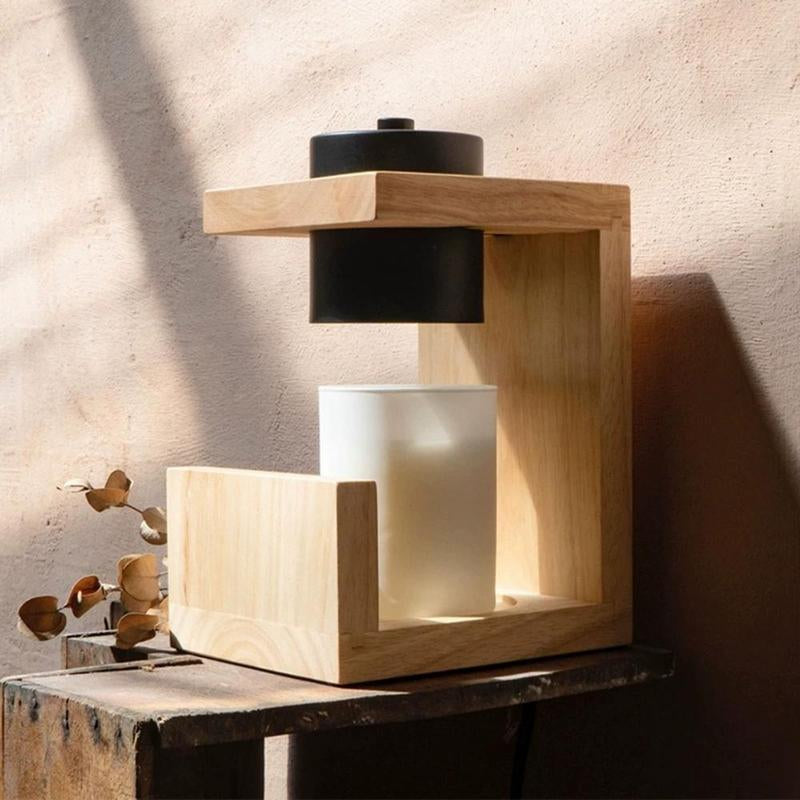 Wooden Burner Candle Lamp Warmer, 1 Count Modern Simple Home Bedroom Solid Wood Candle Lamp Warmer, Living Room Decoration Atmosphere Warm Light Aromatherapy Lamp, Room Decor, Household Items